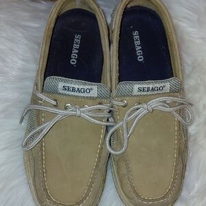 GUC Sebago Mens Taupe Suede Deck Shoes Size 7.5 Marine Grip Soles Air Panels